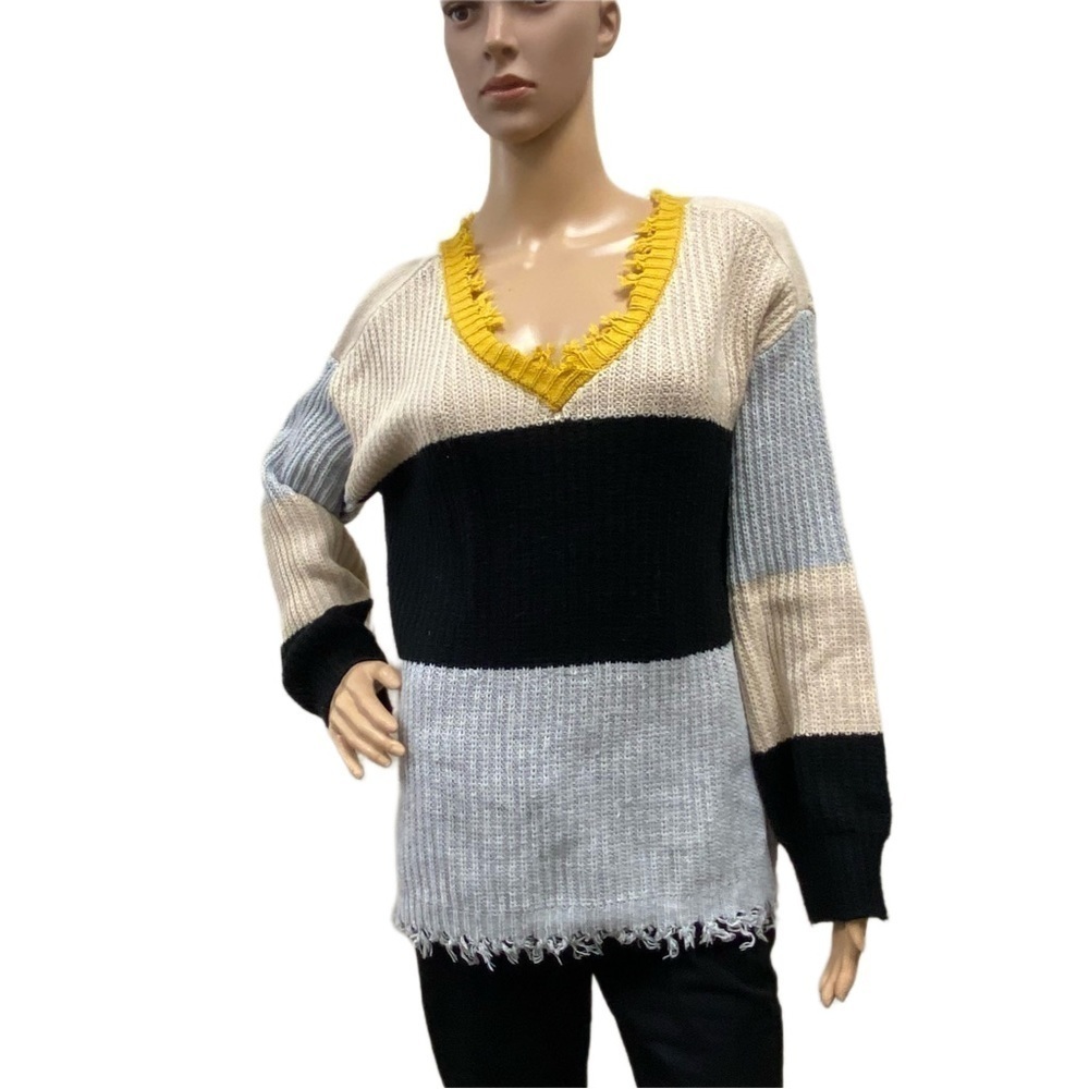 ALISON Andrews Large Long Sleeve Sweater - Black, Blue, White, Yellow